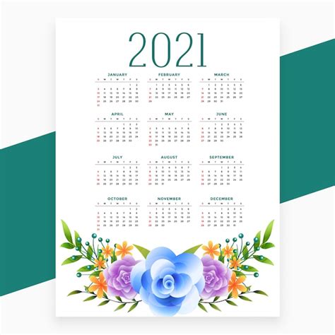 Diseño De Calendario 2021 En Tema De Estilo Floral Vector Gratis