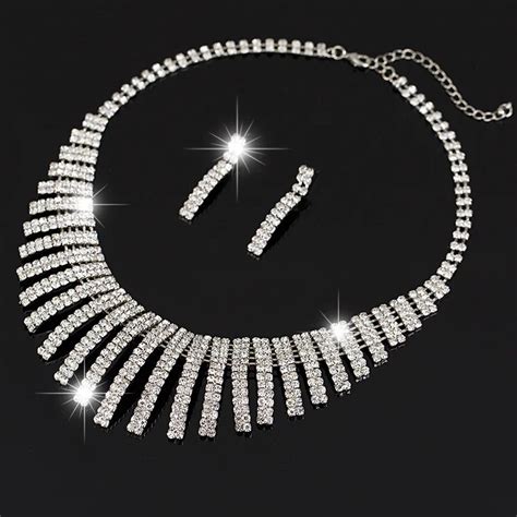 Luxury Rhinestone Crystal Bridal Jewelry Set Multi Layer 925 Silver