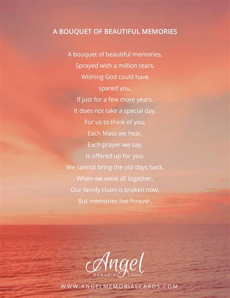 A Bouquet Of Beautiful Memories Funeral Memory Poem For Memorial Cards