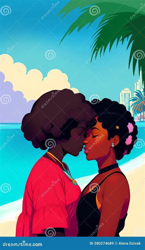 portrait of embracing black lesbians in love on city beach stock illustration illustration of