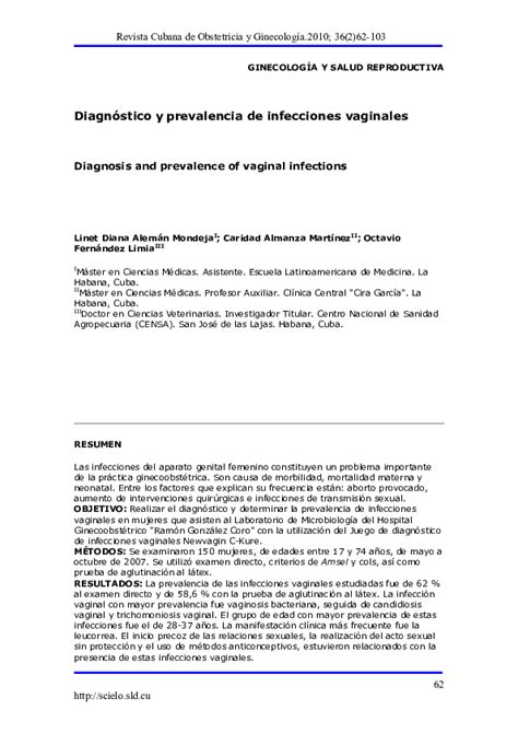 Pdf Diagnóstico Y Prevalencia De Infecciones Vaginales Gabriela