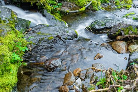 Stormy Stream Among Rocks And Boulders Mountain River Stock Photo