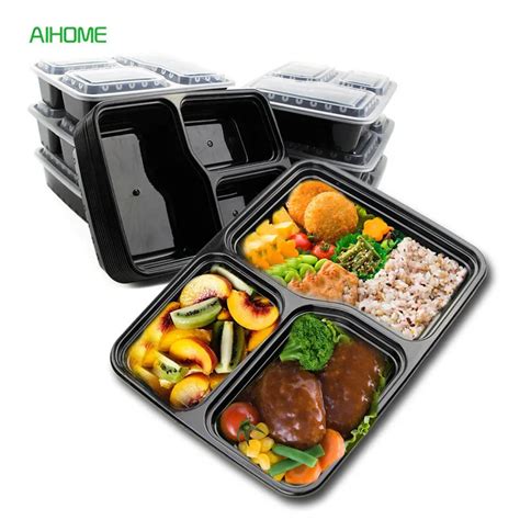 10pcs Black Rectangular Disposable Food Container Lunch Bento Box Snack