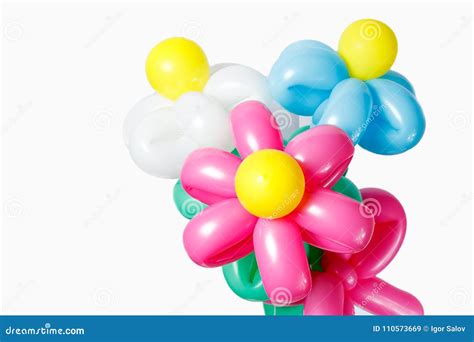 Beautiful Bouquet Of Multi Colored Inflatable Balloons Isolate Stock