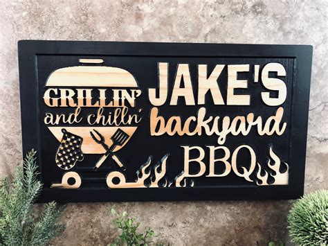 Personalized BBQ Name sign for backyard grill dad gift for him | Etsy