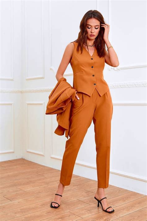 Office Women 3 Piece Suit With Slim Fit Pants Buttoned Vest Etsy
