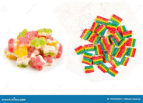 Juicy Colorful Jelly Stars Sweets Isolated On White Gummy Candies