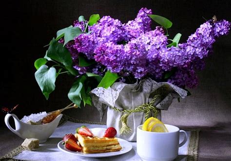 Tea Time And Flowers Of Spring Still Life Flowers Cup Spring Cakes