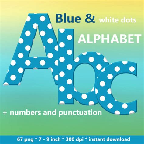 Blue Digital Alphabet With White Polka Dots Clipart With Etsy