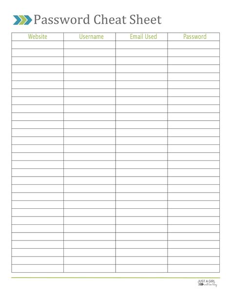 Blank Password Sheet Digiphotomasters