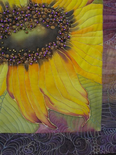 Sunflower Art Quilt Hand Painted Quilted Wall Hanging Sunflower Art