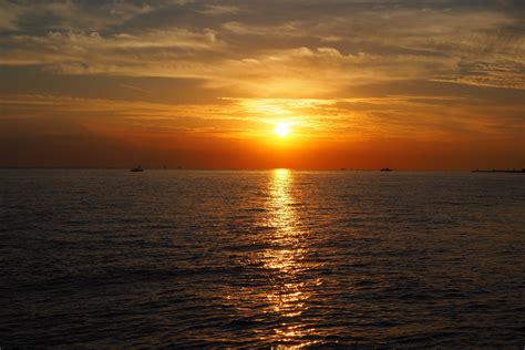 Ship Glow Sky Seascape Sunset Sea Ocean