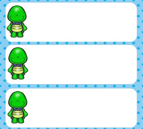 Turtle Name Tags With Blue Polka Dots On The Bottom And An Image Of A