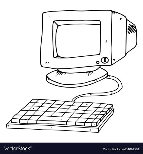 Old Computer Monitor Crt Monitor Hand Drawn Vector Image