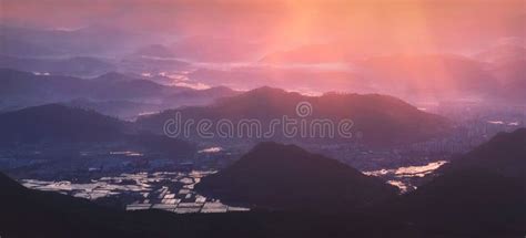 The Land Of Morning Calm Korean Countryside Sunrise Stock Photo Image