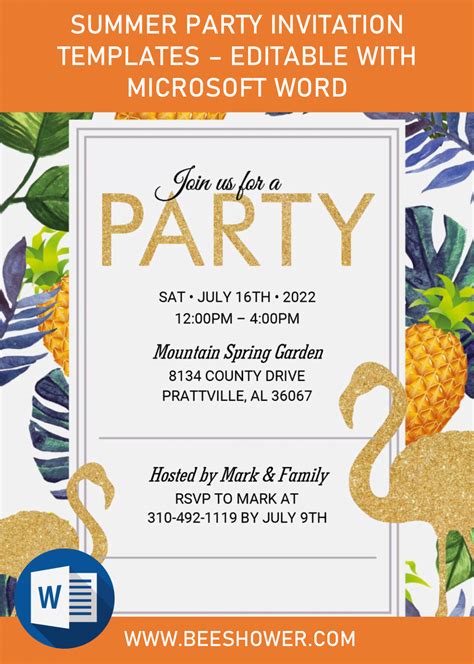Summer Party Invitation Templates Editable With Microsoft Word