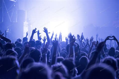 Crowd At A Music Concert Audience Raising Hands Up Concert Music