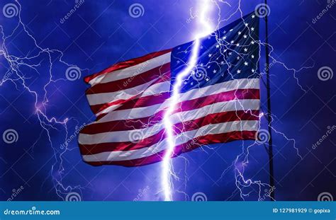 American Flag In The Thunderstorm Stock Image Image Of Standard