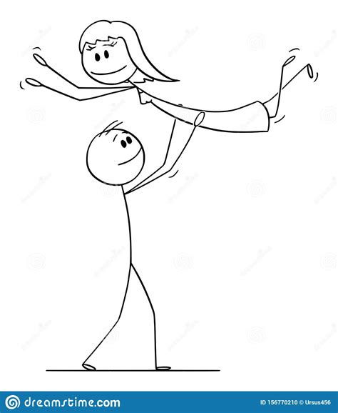 Heterosexual Couple Of Man And Woman Is Walking And Thinking Vector Cartoon Stick Figure