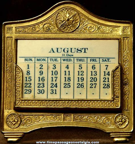Old Ornate Brass And Celluloid Stand Up Desk Calendar Tpnc