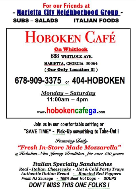 Menu At Hoboken Cafe On Whitlock Marietta