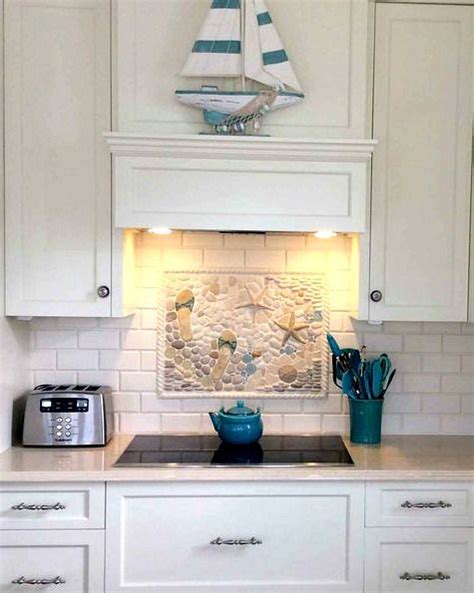 Coastal Kitchen Backsplash Ideas With Mosaic Tiles And Beach Murals