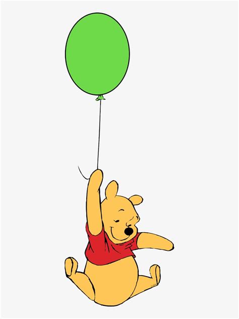 Pooh Cheering Floating From A Green Balloon - Winnie The Pooh Holding