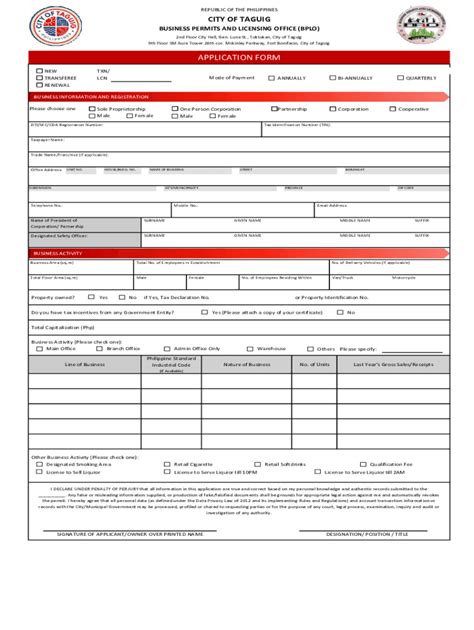 Fillable Online Taguig Business Permit Application Form 2022 Fill