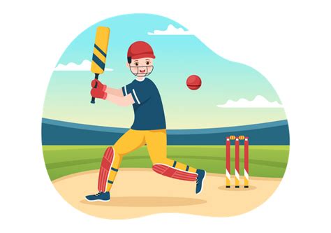 Best Cricket Batsman With Bat And Ball Illustration Download In Png