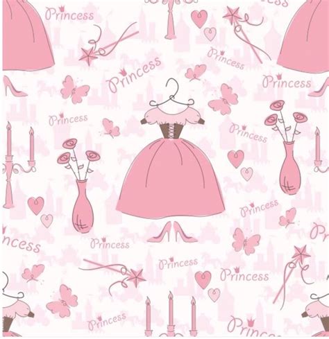 Seamless Pattern With Princess Dresses And Accessories On Pink