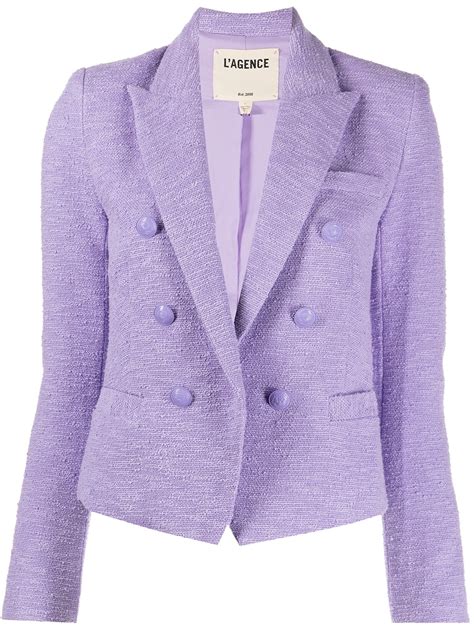 L Agence L Agence Brooke Double Breasted Cropped Tweed Blazer In Lavendar Modesens