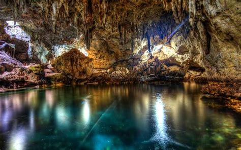 Photography Nature Landscape Cave Erosion Stalactites Water Colorful