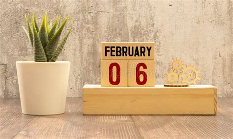 Day 6 Of February Month Wooden Calendar With Date Empty Space For