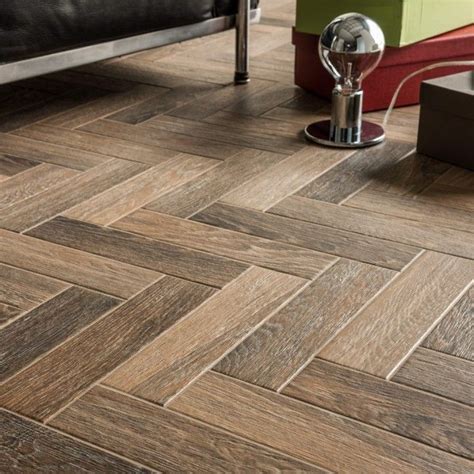 Herringbone Brown Wood Effect Floor Tiles Brown Tile Flooring