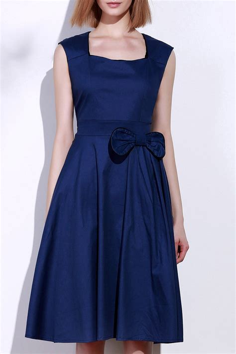 41 OFF Vintage Sweetheart Neck Bowknot Embellished Sleeveless Dress