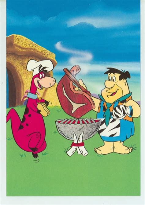 Fred And Dino Grilling Classic Cartoon Characters Flintstone Cartoon