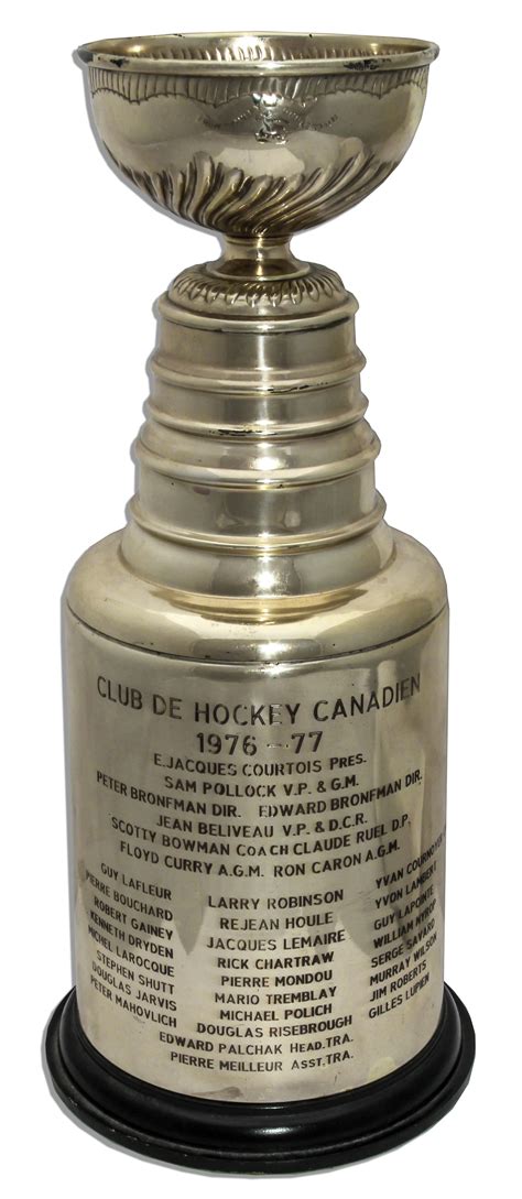 Stanley cup style trophy cup(medium) 19 inches in height.made from plated steel. Lot Detail - Montreal Canadiens 1976-77 Stanley Cup Trophy -- Voted Best Hockey Team of All Time ...