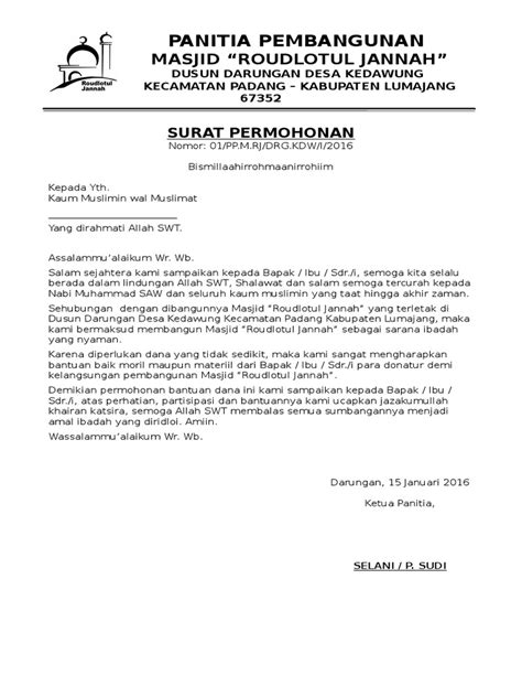 5 surat undangan resmi karang taruna. Contoh Kop Surat Panitia Pembangunan Masjid | Surat Anda