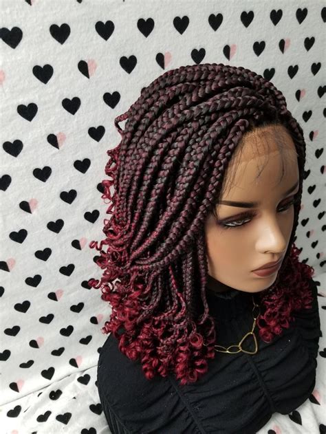 Handmade Box Braid Braided Lace Front Wig With Curly Ends