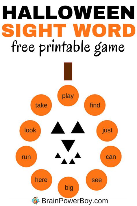 Free Printable Sight Word Games Halloween