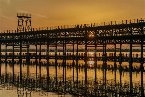 Sunset Over The Rio Tinto Pier Huelva Andalusia Spain Stock Photo