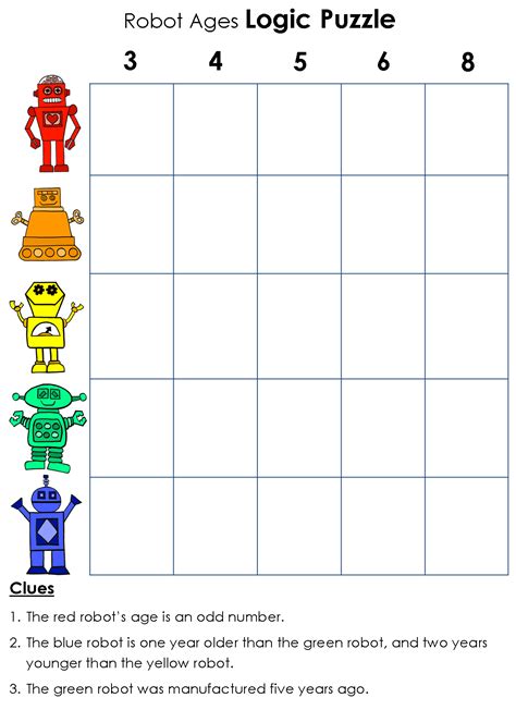 This is a math pdf printable activity sheet with several exercises. Logic Puzzle Robot (1161×1597) | Logic puzzles, Logic ...