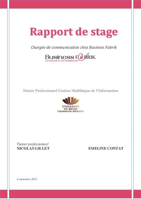 Rapport De Stage De Fin Détudes Chargée De Communication Chez Busi