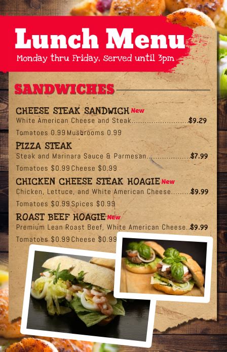 Half Page Wide Lunch Menu Template Postermywall