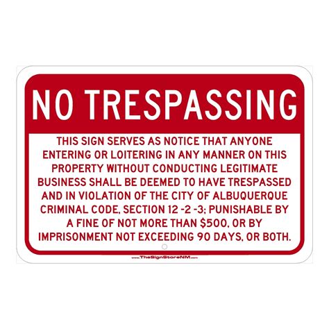 No Trespassing Sign Abq Code Horizontal The Sign Store Nm