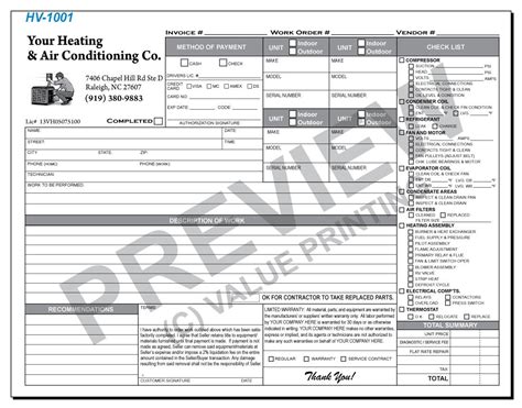hv  hvac flat rate work order invoice