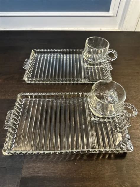 Snack Plates Ball Rib Vintage Hazel Atlas Candlewick Cup Clear Glass