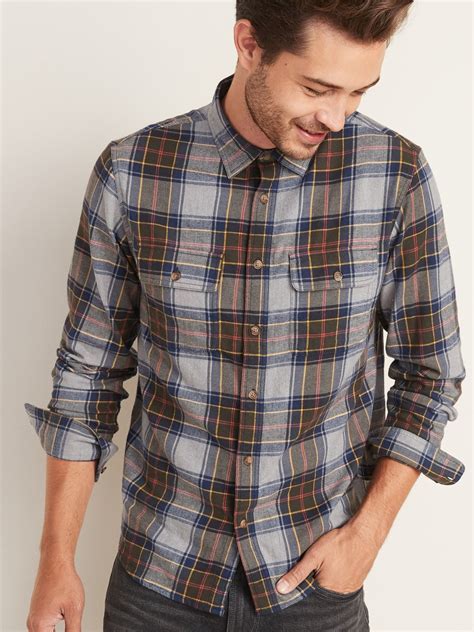 Regular-Fit Built-In Flex Plaid Flannel Shirt for Men | Old Navy | Mens