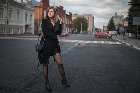 Wallpaper Dmitry Shulgin Urban City Women Outdoors Black Coat