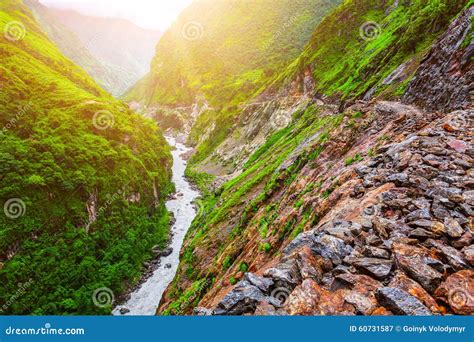 Mountain River Landscape From Footpath Stock Image Image Of Nepal